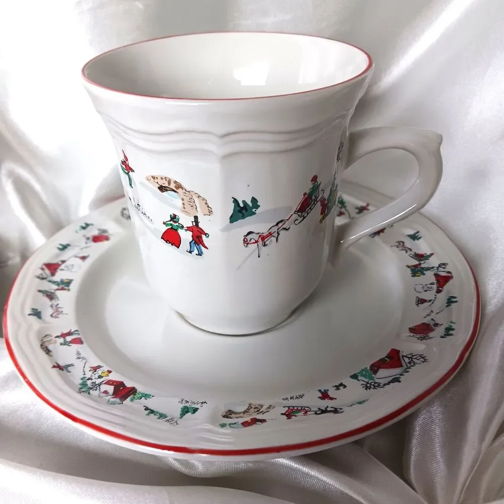 VINTAGE FARBERWARE WHITE CHRISTMAS CUP & SAUCER